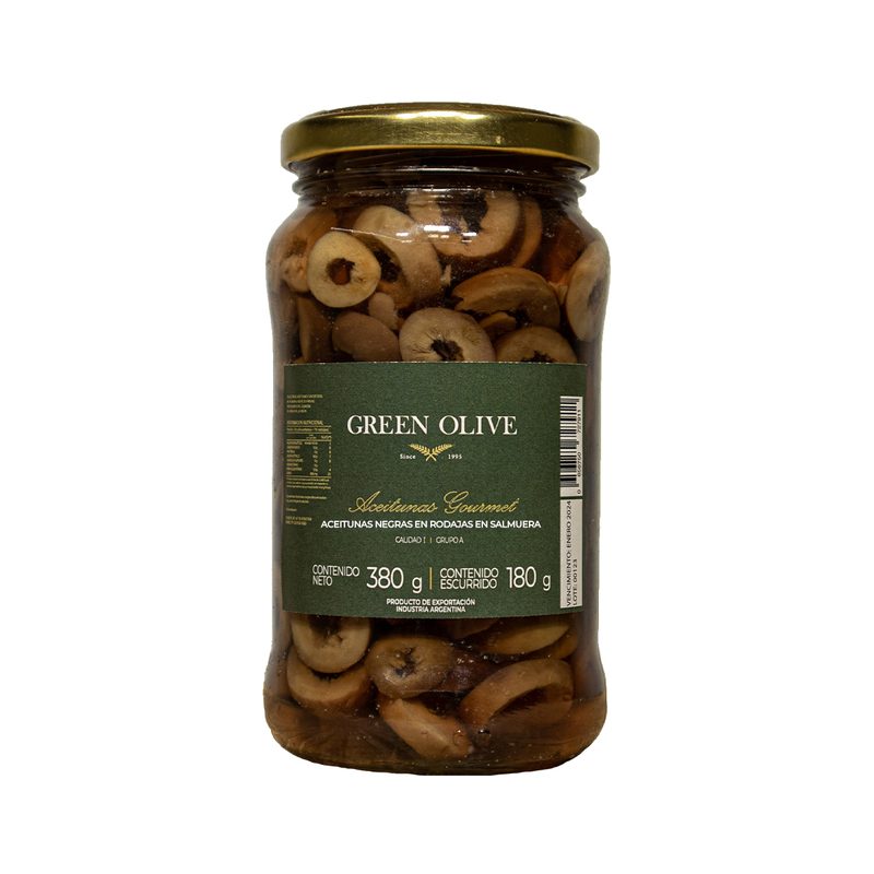 Aceitunas Negras Naturales en Rodajas x 380 Gr. Esc. VIDRIO