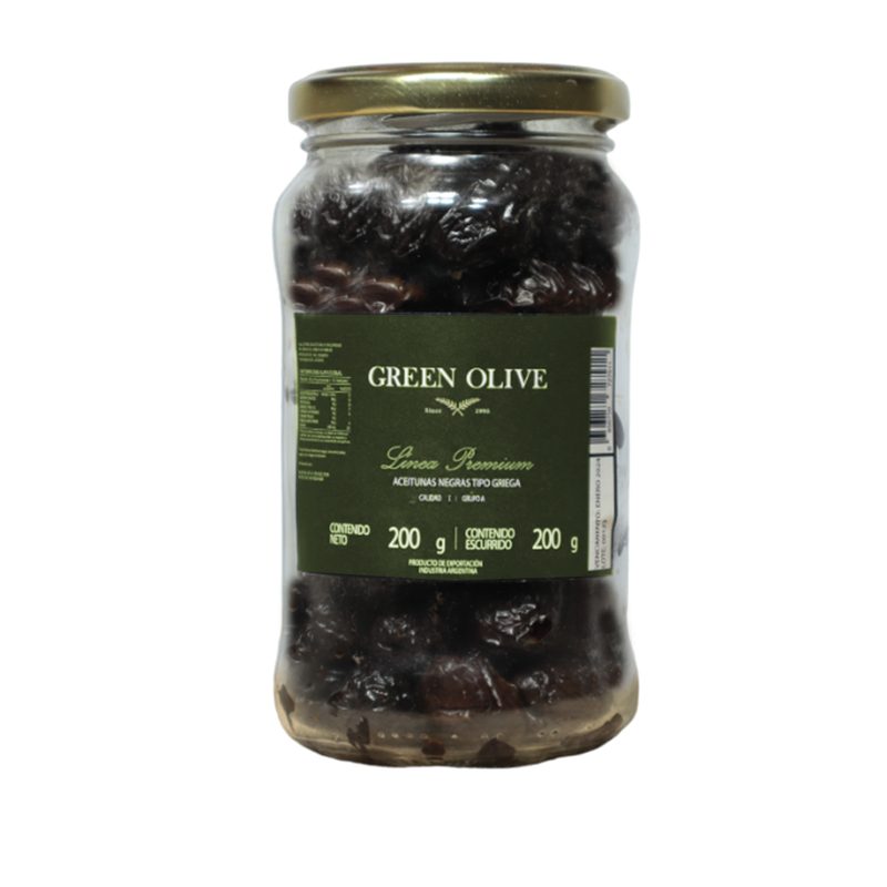 Aceitunas Negras Naturales GRIEGAS x 200 Gr. Esc. VIDRIO