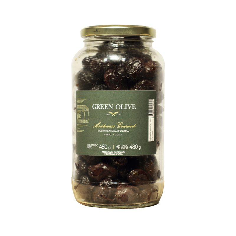 Aceitunas Negras Naturales GRIEGAS x 480 Gr. Esc. VIDRIO