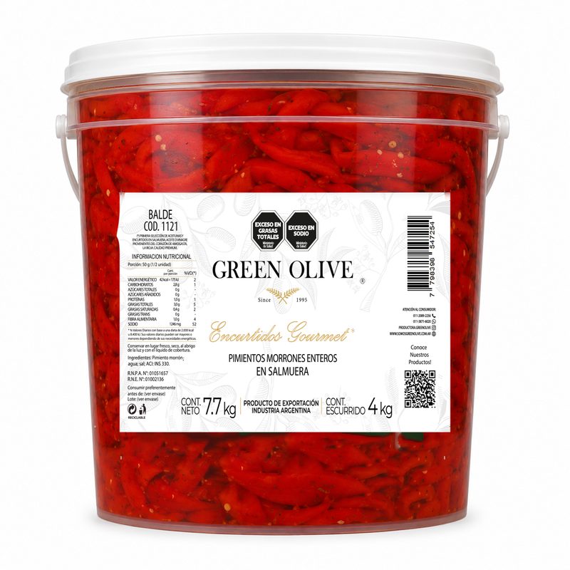Pimiento Morron en Salmuera x 4 Kg. Esc. (CALIDAD PREMIUM) BALDE