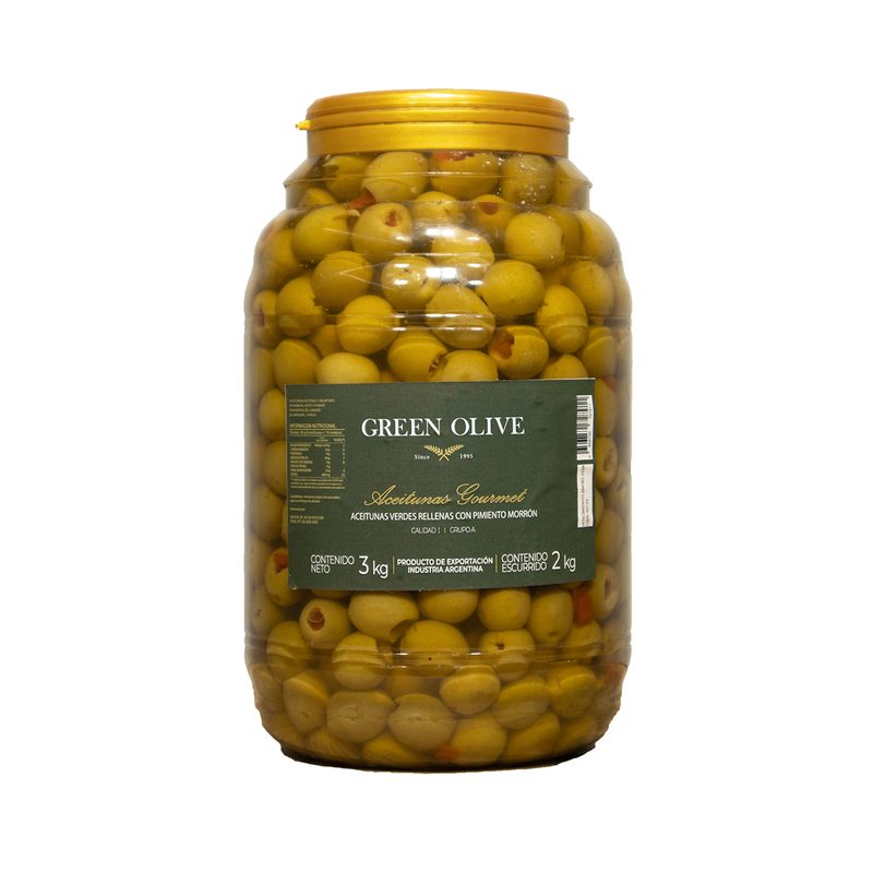 Aceitunas Verdes Rellenas con Pimiento Morron x 2 Kg. Esc. PET