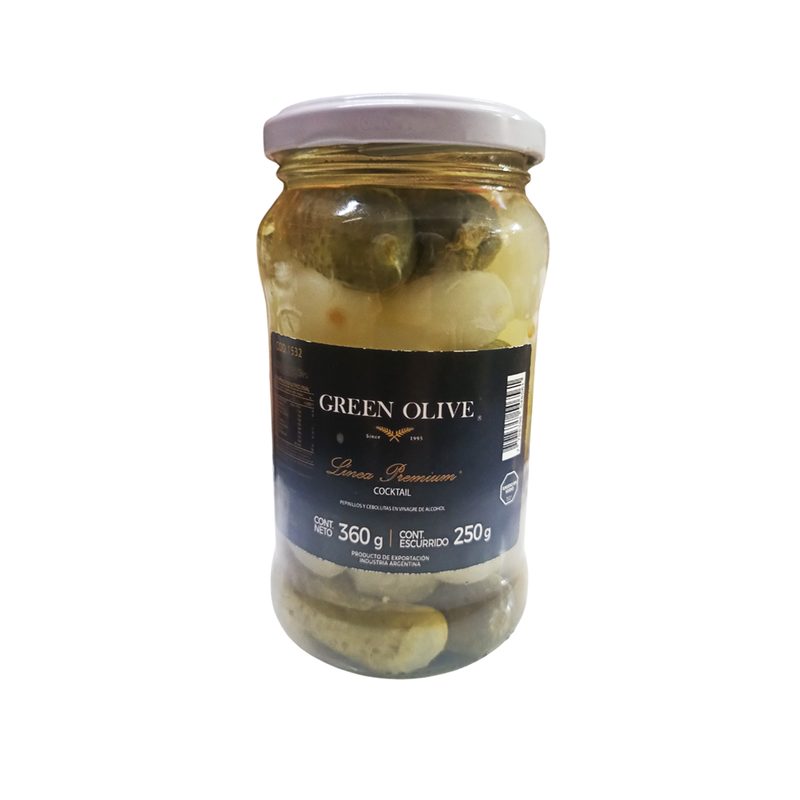 Cocktail de Pepinitos y Cebollitas en Vinagre x 200 Gr. Esc. (CALIDAD PREMIUM) VIDRIO