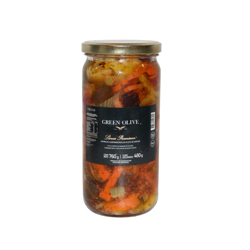 Antipasto Condimentado en Aceite x 480 Gr. Esc. (CALIDAD PREMIUM) VIDRIO