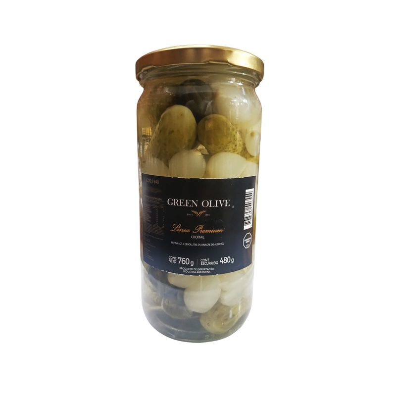 Cocktail de Pepinitos y Cebollitas en vinagre x 480 Gr. Esc. (CALIDAD PREMIUM) VIDRIO