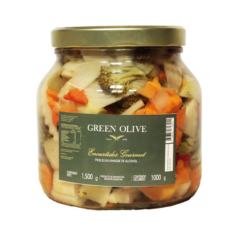 Pickles Mixtos con Aceitunas Negras en Vinagre x 1 Kg. Esc. (CALIDAD PREMIUM) VIDRIO