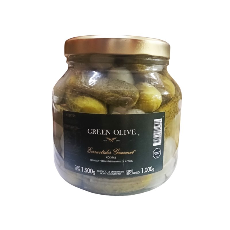 Cocktail de Pepinitos y Cebollitas en Vinagre x 1 Kg. Esc. (CALIDAD PREMIUM) VIDRIO