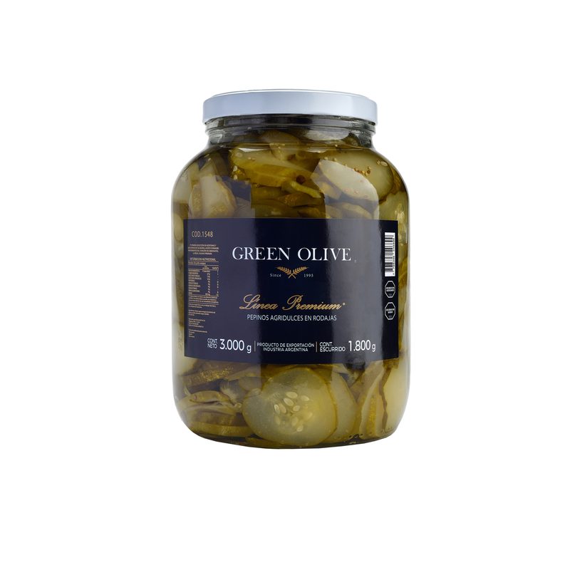 Pepinillos Agridulces en RODAJAS Condimentados x 2 Kg. Esc. (CALIDAD PREMIUM) VIDRIO