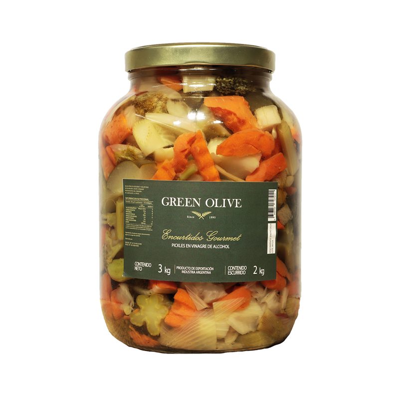 Pickles Mixtos con Aceitunas Negras en Vinagre x 2 Kg. Esc. (CALIDAD PREMIUM) VIDRIO