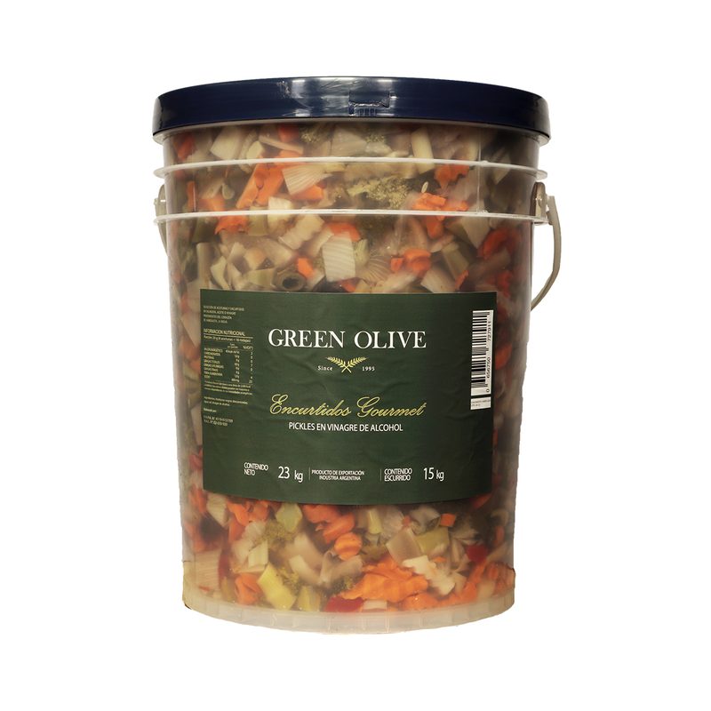 Pickles Mixtos con Aceitunas Negras en Vinagre x 15 Kg. Esc. (CALIDAD PREMIUM) BALDE