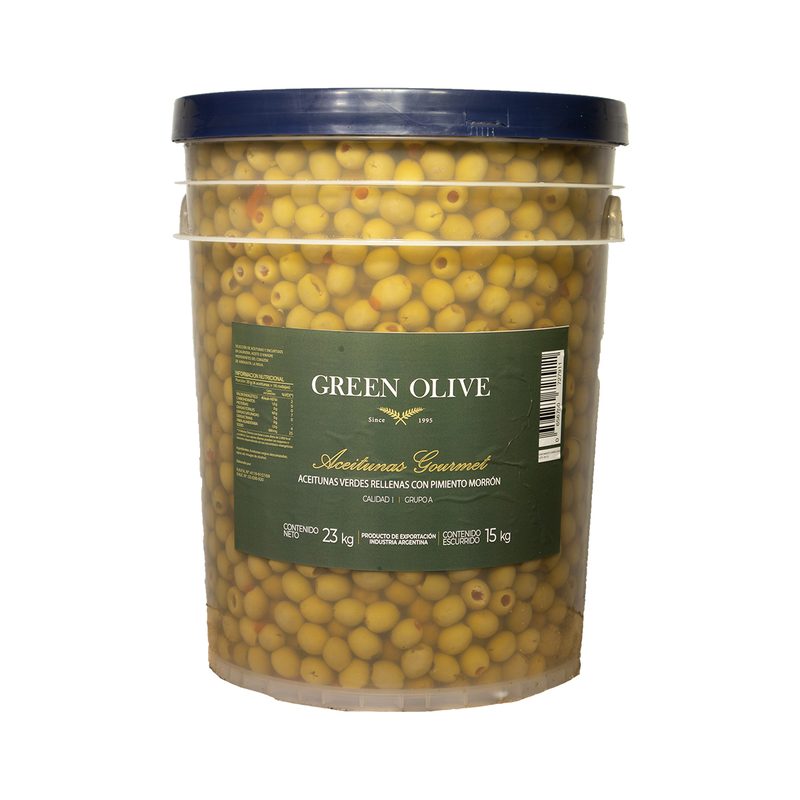 Aceitunas Verdes Rellenas con Pimiento Morron x 15 Kg. Esc. BALDE