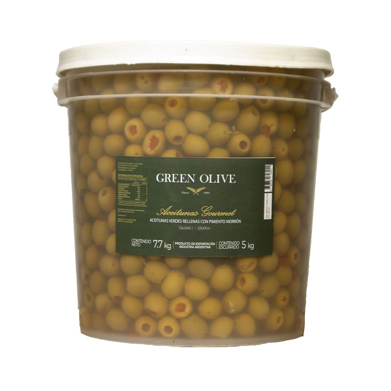 Aceitunas Verdes Rellenas con Pimiento Morron x 5 Kg. Esc. BALDE