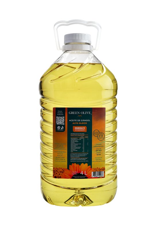 Aceite MEDIO OLEICO de Girasol ALTO RENDIMIENTO GREEN OLIVE x 4 Lts.
