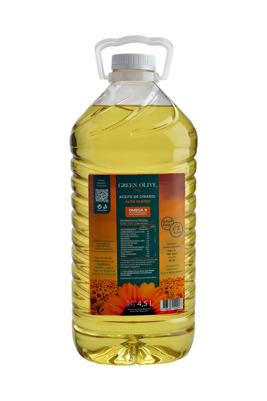 Aceite MEDIO OLEICO de Girasol ALTO RENDIMIENTO GREEN OLIVE x 4,5 Lts.