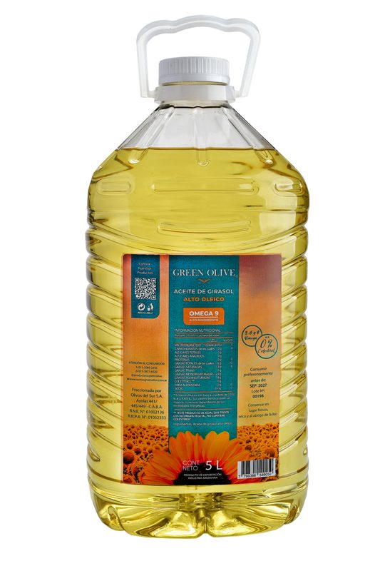 Aceite MEDIO OLEICO de Girasol ALTO RENDIMIENTO GREEN OLIVE x 5 Lts.