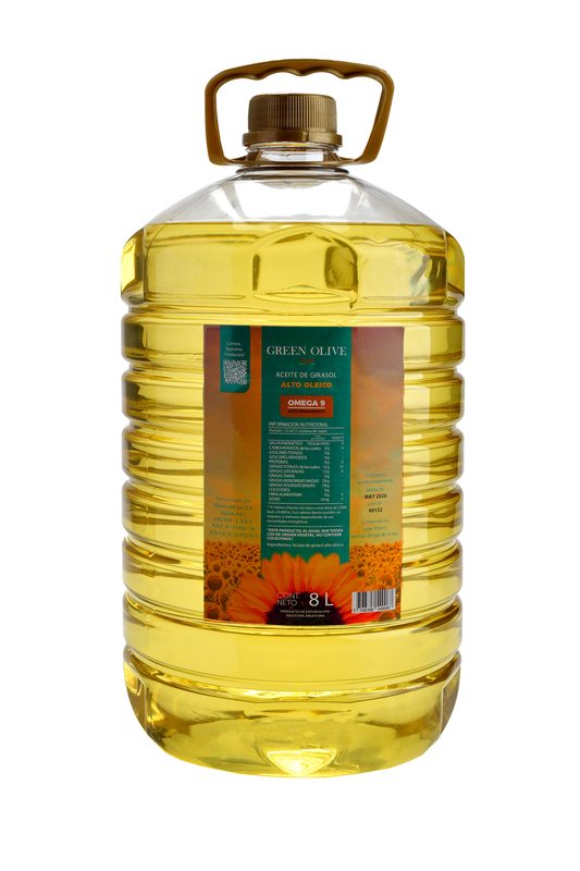Aceite MEDIO OLEICO de Girasol ALTO RENDIMIENTO GREEN OLIVE x 8 Lts.