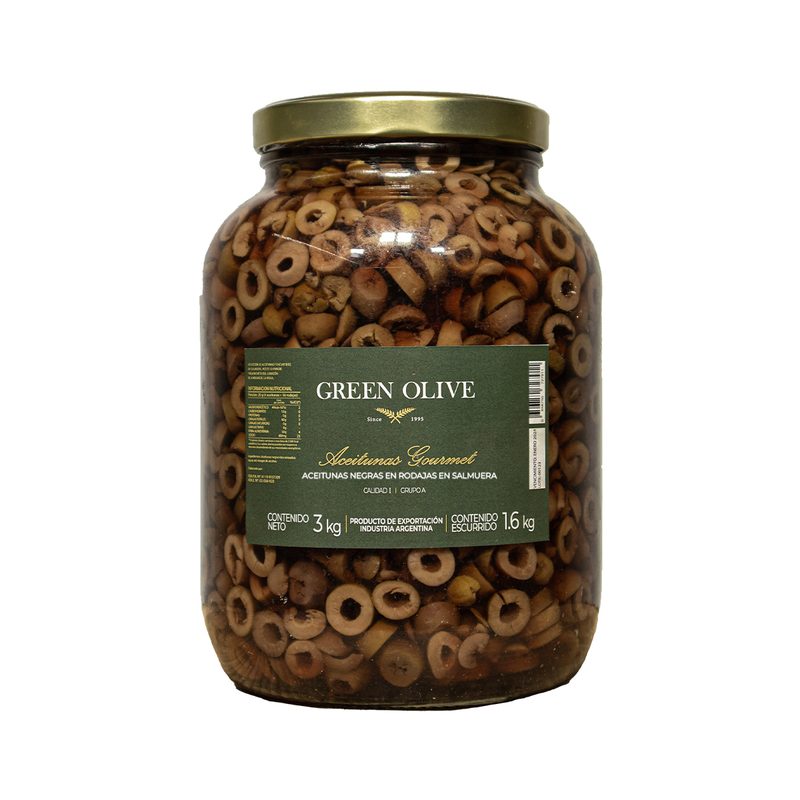 Aceitunas Negras Naturales en Rodajas x 1,6 Kg. Esc. VIDRIO