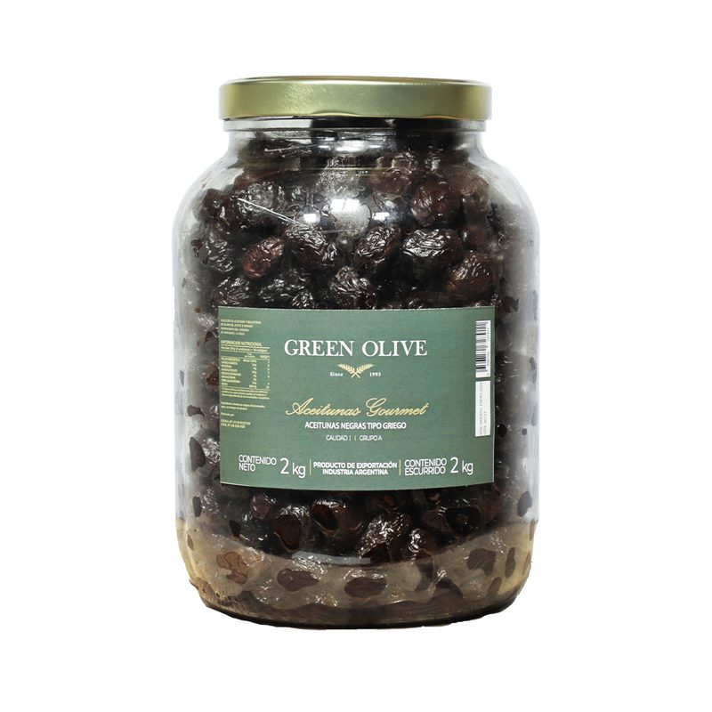 Aceitunas Negras Naturales GRIEGAS x 2 Kg. Esc. VIDRIO