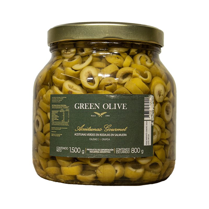 Aceitunas Verdes en Rodajas x 800 Gr. Esc. VIDRIO