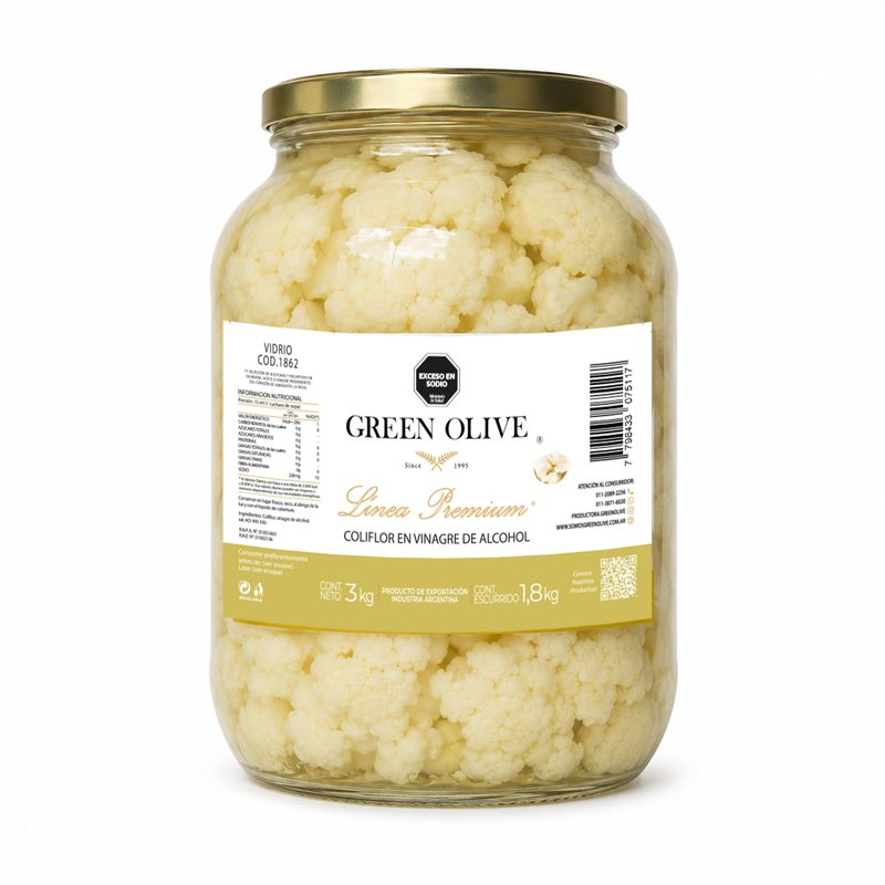Coliflor en Vinagre x 1,8 Kg. Esc. (CALIDAD PREMIUM) VIDRIO