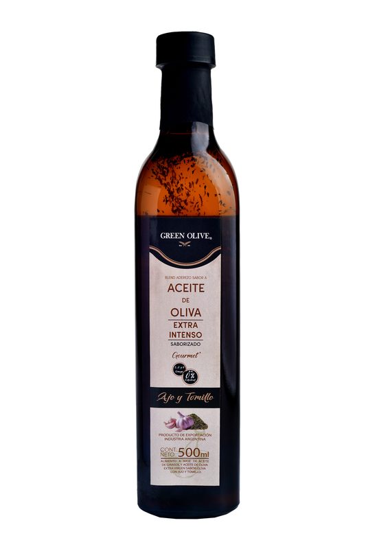 Aceite de Oliva Blend EXTRA INTENSO CON AJO Y TOMILLO x 500 Ml. VIDRIO