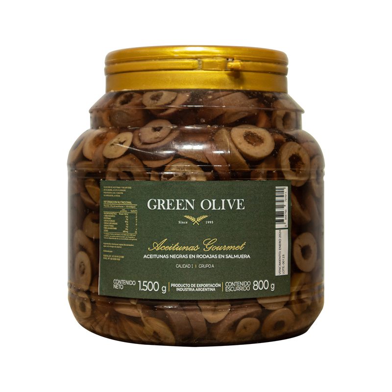 Aceitunas Negras Naturales en Rodajas x 800 Gr. Esc. PET