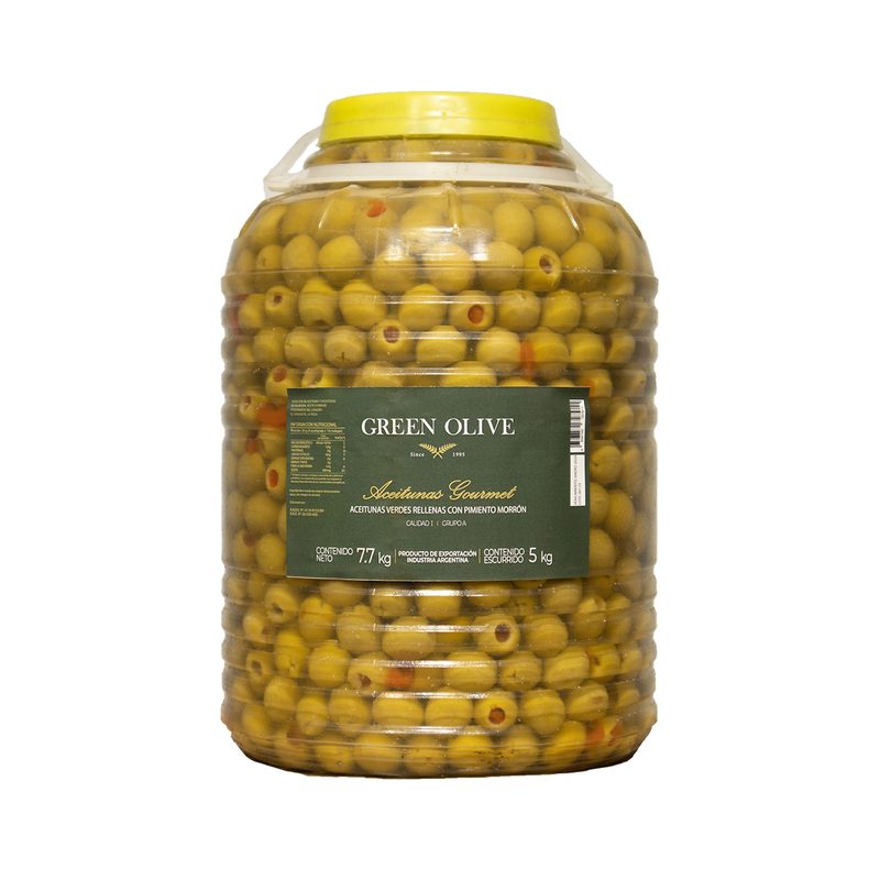 Aceitunas Verdes Rellenas con Pimiento Morron x 5 Kg. Esc. GARRAFA