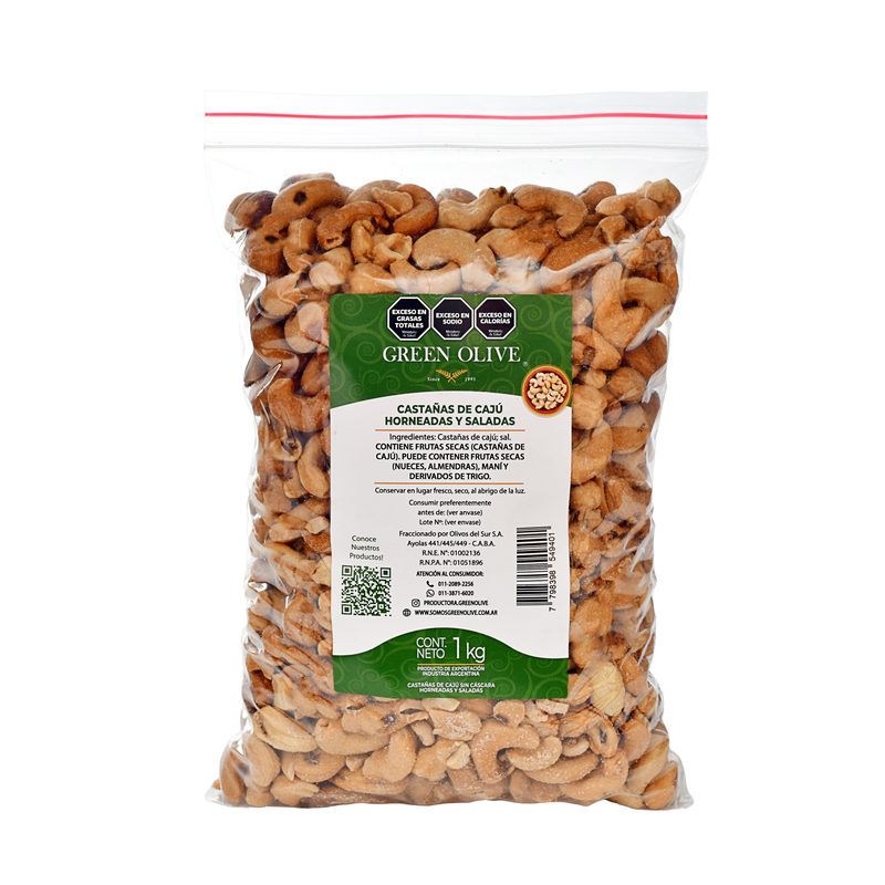 Castañas de Caju Horneadas y Saladas x 1 Kg. ZIPLOC