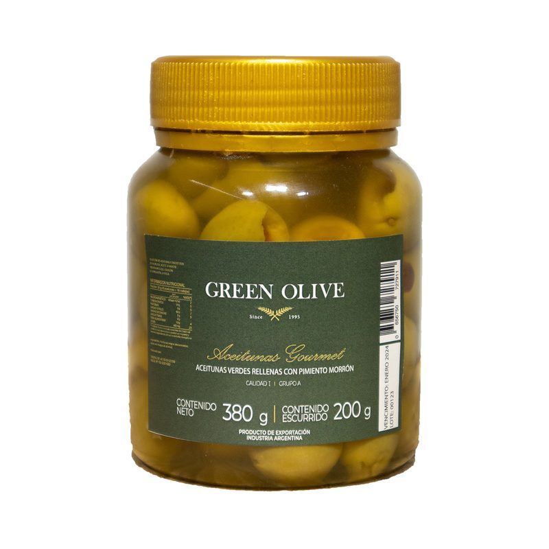 Aceitunas Verdes Rellenas con Pimiento Morron x 200 Gr. Esc. PET