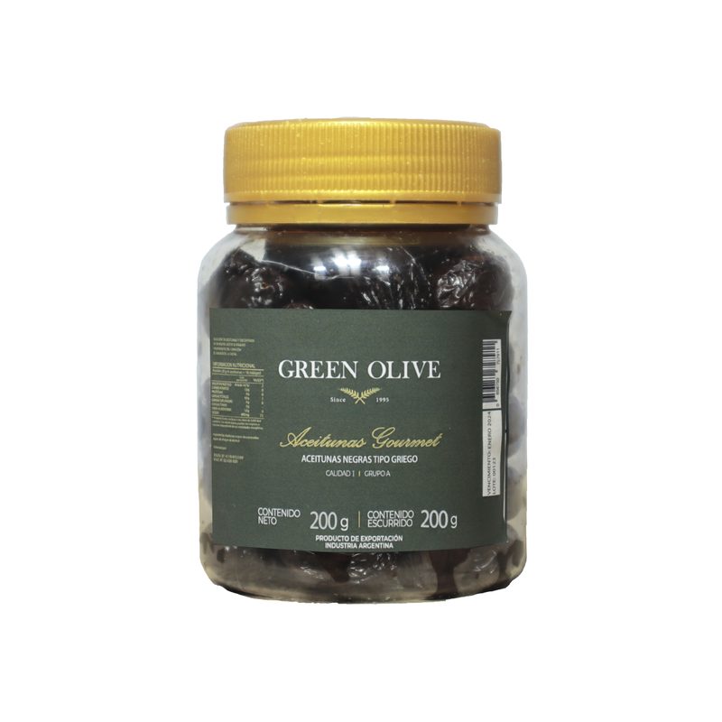 Aceitunas Negras Naturales GRIEGAS x 200 Gr. Esc. PET