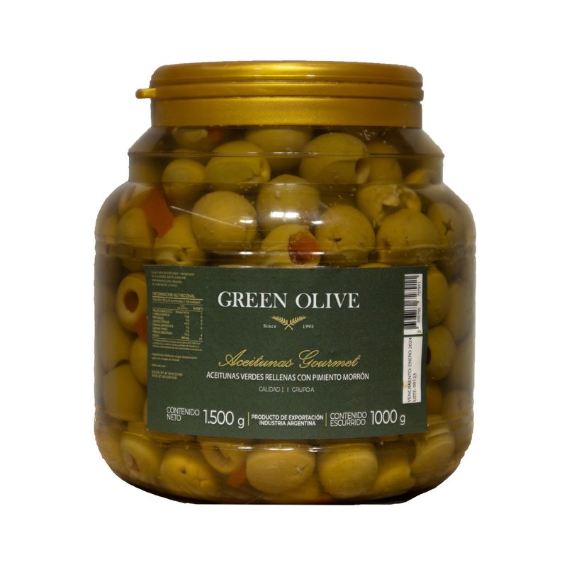 Aceitunas Verdes Rellenas con Pimiento Morron x 1 Kg. Esc. PET