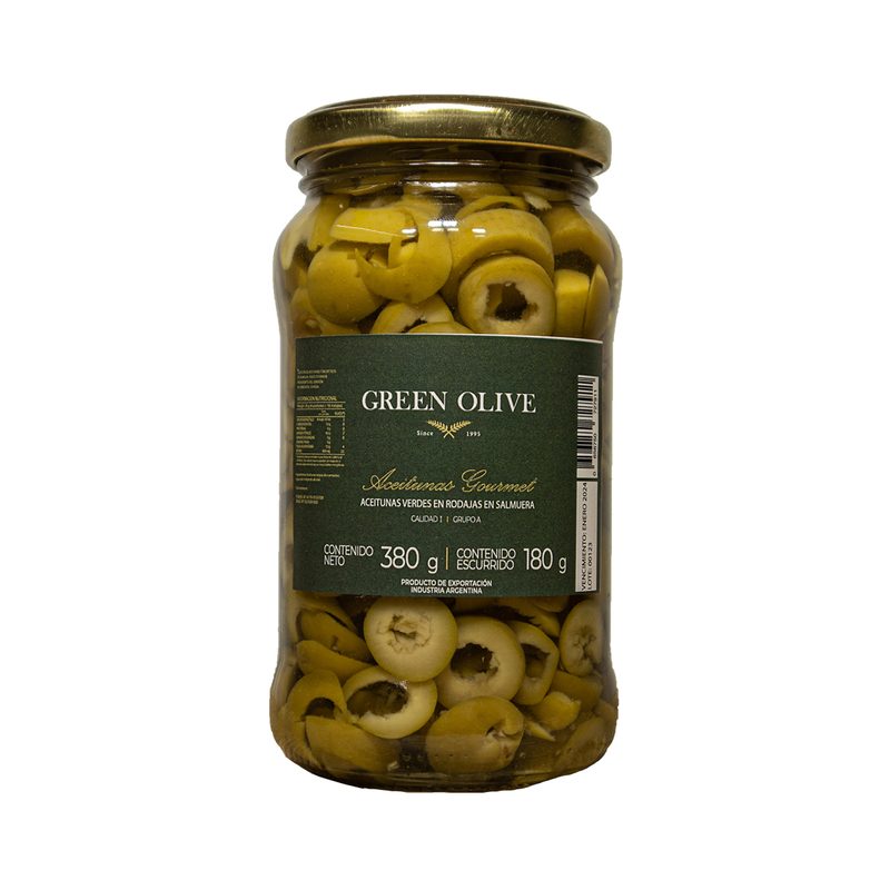 Aceitunas Verdes en Rodajas x 180 Gr. Esc. VIDRIO
