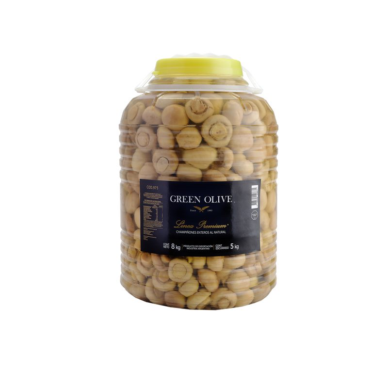 Champiñones Enteros al Natural x 5 Kg. Esc. (CALIDAD PREMIUM) GARRAFA