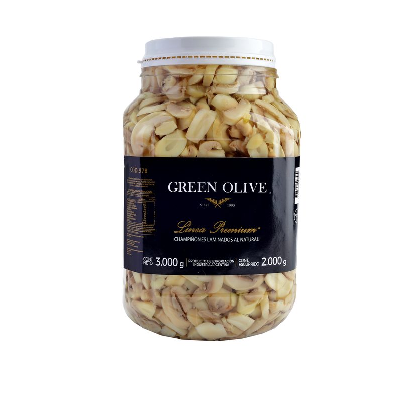 Champiñones Laminados al Natural x 2 Kg. Esc. (CALIDAD PREMIUM) PET