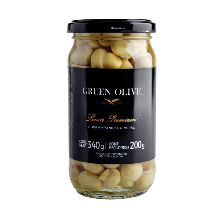 Champiñones Enteros al Natural x 200 Gr. Esc. (CALIDAD PREMIUM) VIDRIO