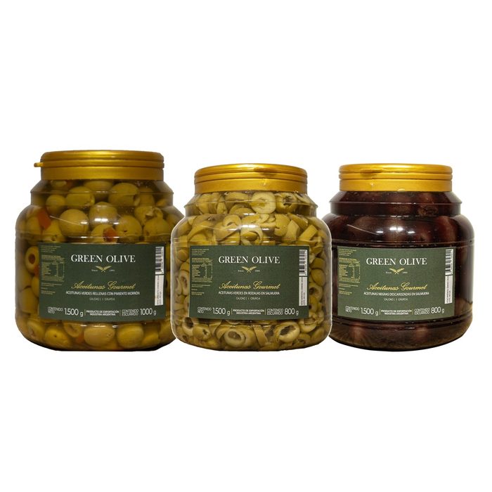 Combo Aceitunas Rellenas + Rodajas + Negras Descarozadas
