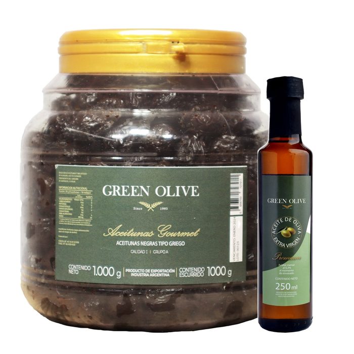 Combo Aceitunas Griegas 1 Kg + Aceite Oliva Extra Virgen