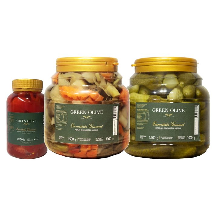 Combo Picada Morrones + Pickles 1 Kg + Pepinitos 1 Kg