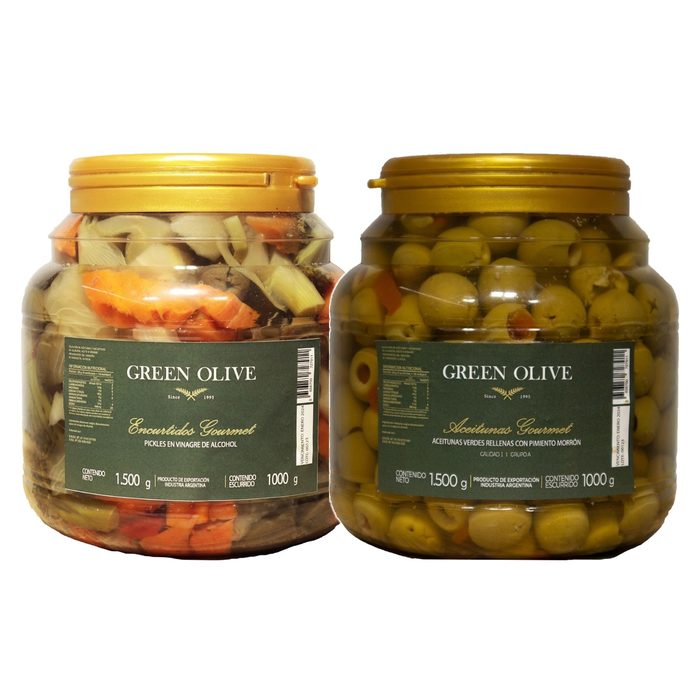 Combo Pickles Mixtos 1 Kg + Aceitunas Rellenas Morrón 1 Kg