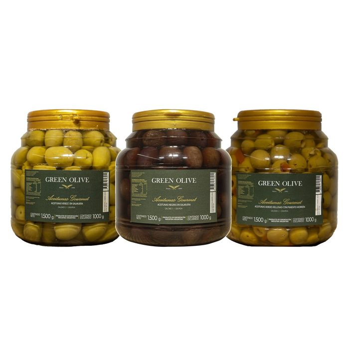 Combo 3 Aceitunas 1 Kg: Verdes 000, Negras 000 Y Rellenas